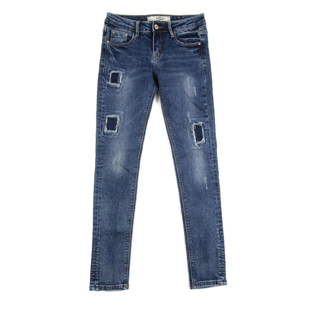 Mi Jeans Womens Skinny Leg Distressed Patcwork Denim Medium Wash Size 26 Short